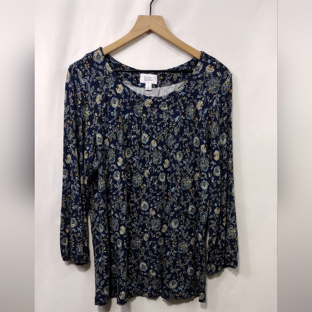 Croft & Barrow Floral Pleated Top Womens L Multicolor Artsy Boho Retro 90s Y2K